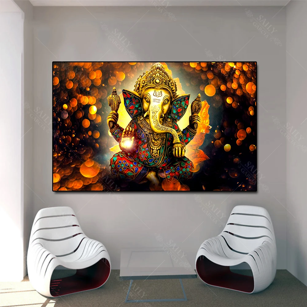 Будда плакат Vinayaka Ganapati статуя лорда Ганеши стены искусства холст картина для гостиной домашний декор золотой слон без рамки