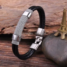 G35 серебряная застежка Surfer 4 мм кожи конопли Мужская жесткий Браслет-манжета серого цвета