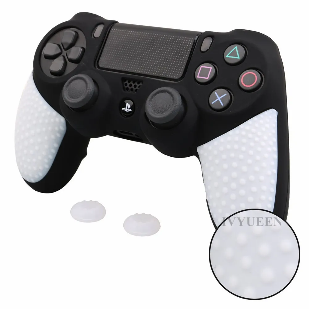 IVYUEEN Противоскользящий силиконовый чехол для Dualshock 4 PS4 DS4 PRO тонкий защитный чехол для контроллера с 2 захватами для большого пальца - Цвет: Белый