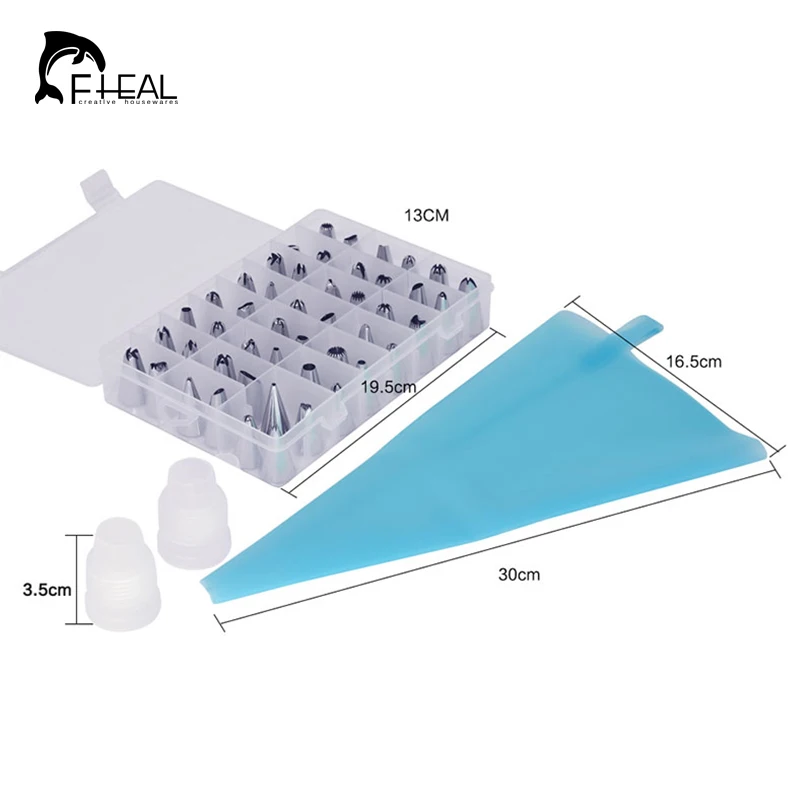 Fheal 51 шт./компл. Украшения для десерта Силиконовые Обледенение Трубопроводы Крем кондитерский мешок+ 48 Нержавеющая сталь сопла Набор сделай сам украшения торта советы