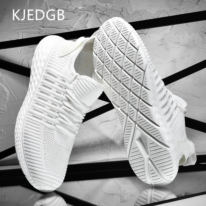 

KJEDGB Unisex Sneakers Men Women Summer Flyknit Breathable Casual Shoes Ultralight Couple Footwear Black White Big Size 35-48