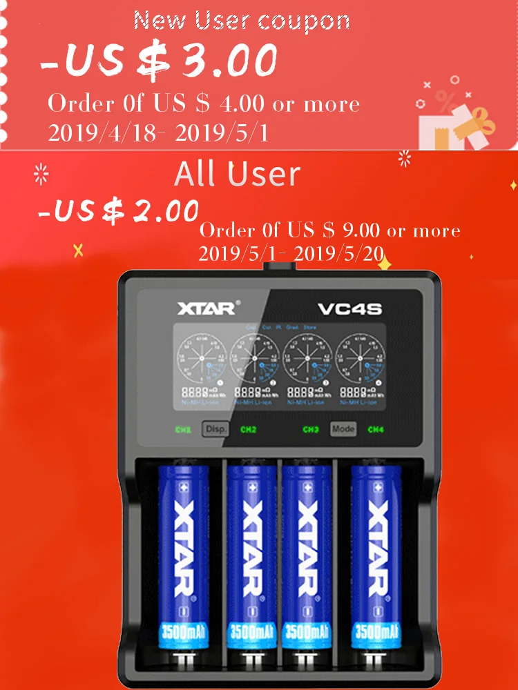 XTAR VC2 VC2S VC4 VC4S красочные VA ЖК-дисплей Экран с эффектом приближения c зарядкой Micro-USB Питание Портативный относится к 3,6 V/3,7 V литий-ионный Тип/IMR/INR/ICR 18650 26650