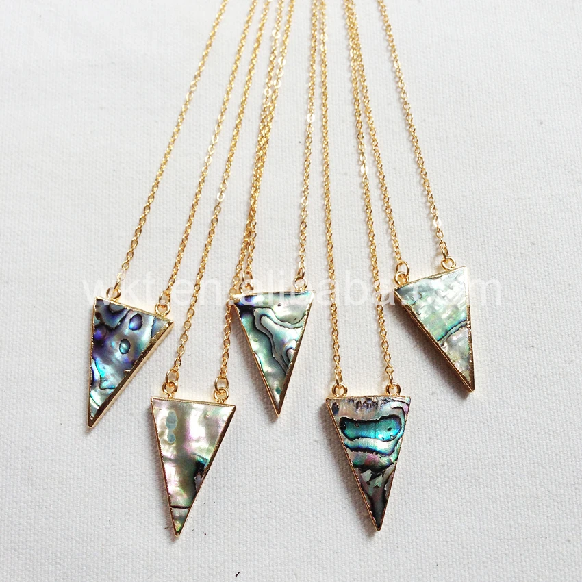 

WT-N665 Wholesale 5pcs Abalone Shell double bail Pendant necklace natural shell triangle shell in 18inch gold chain necklace