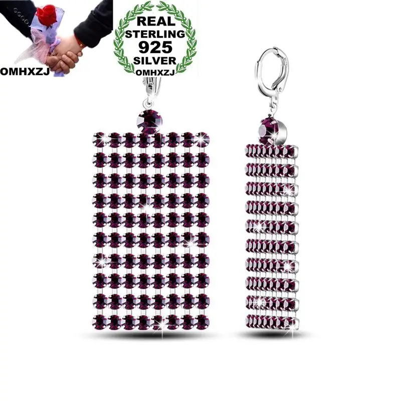 

OMHXZJ Wholesale Personality Fashion OL Woman Girl Party Luxurious Red Long Tassel Zircon 30% Sterling Silver Earrings YE371