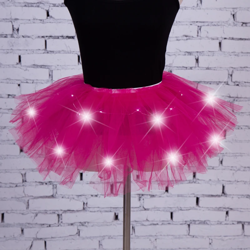 New 8Colors Skirt Women Girl LED Light Up Tulle Tutu Dancing Skirt Fancy Hip Hop Hen Party Halloween Costume 8 Layers