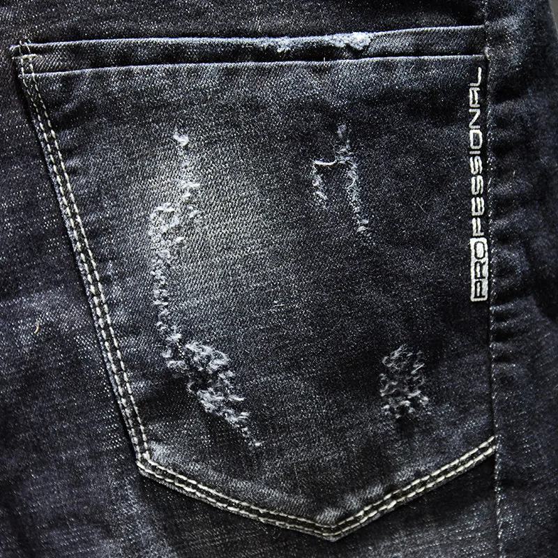 2019 New Boutique Sleek Minimalist Hole Stretch Men's Black Jeans Male Casual Jeans Trousers work jeans Jeans