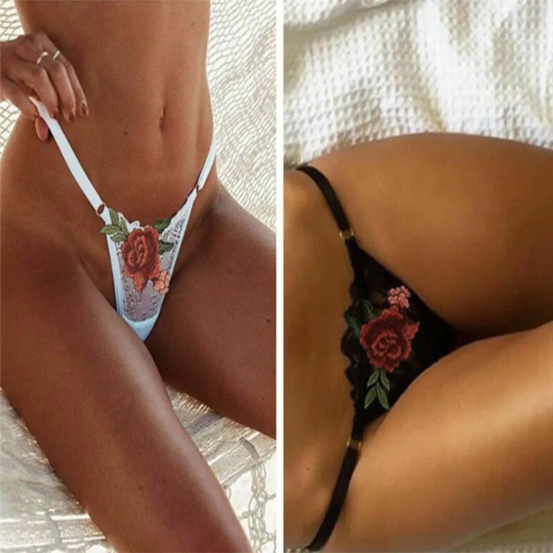 

Women Embroidery Flower Briefs Y Back String V-String Thong Panties Lingerie Knickers Thongs G-string Briefs Underwear