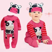

2018 Brand baby Boys clothes Set Cow/ Panda/Lion/Tiger Newborn Infant Baby Girls Romper+Hat 2pcs Outfits Set Clothes