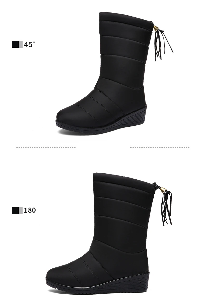 Wedges Down Boots Women Waterproof Winter Shoes Casual Platform Mid-Calf Warm Snow Boots Slip On Tassel Female Shoes Botas XZ70