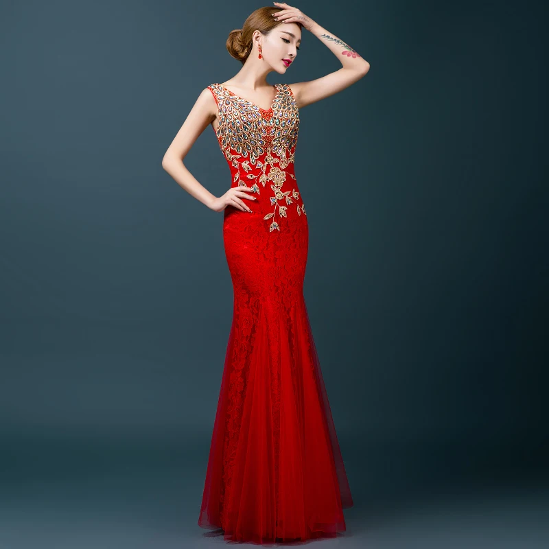 Hot selling Elegant Crystal Beaded Red Royal Blue Lace Mermaid Long Evening Dresses 2018 Prom Party Dress Robe De Soiree Longue Hot selling Elegant Crystal Beaded Red Royal Blue Lace Mermaid Long Evening Dresses 2018 Prom Party Dress Robe De Soiree Longue