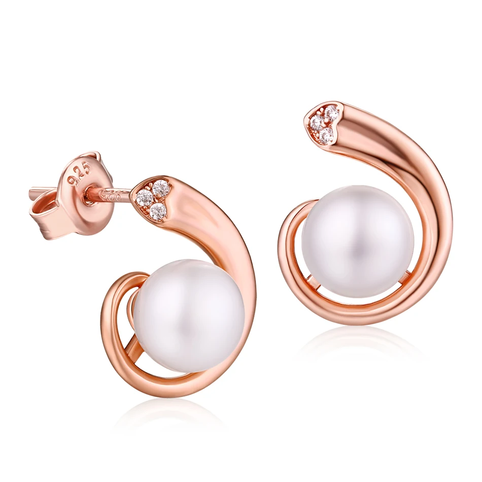 ALLNOEL Stud Earrings For Women 925 Sterling Silver Earrings Real Pearl Quality Bride Jewelry Rose Gold Plated Fine Jewelry  New (2)