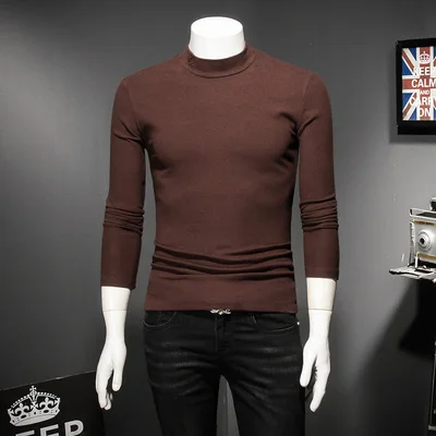Высокое качество известный дизайнер США мужские футболки мода осень зима толстые с длинным рукавом мужские футболки большие размеры M-5XL 8327 - Цвет: 8328 brown