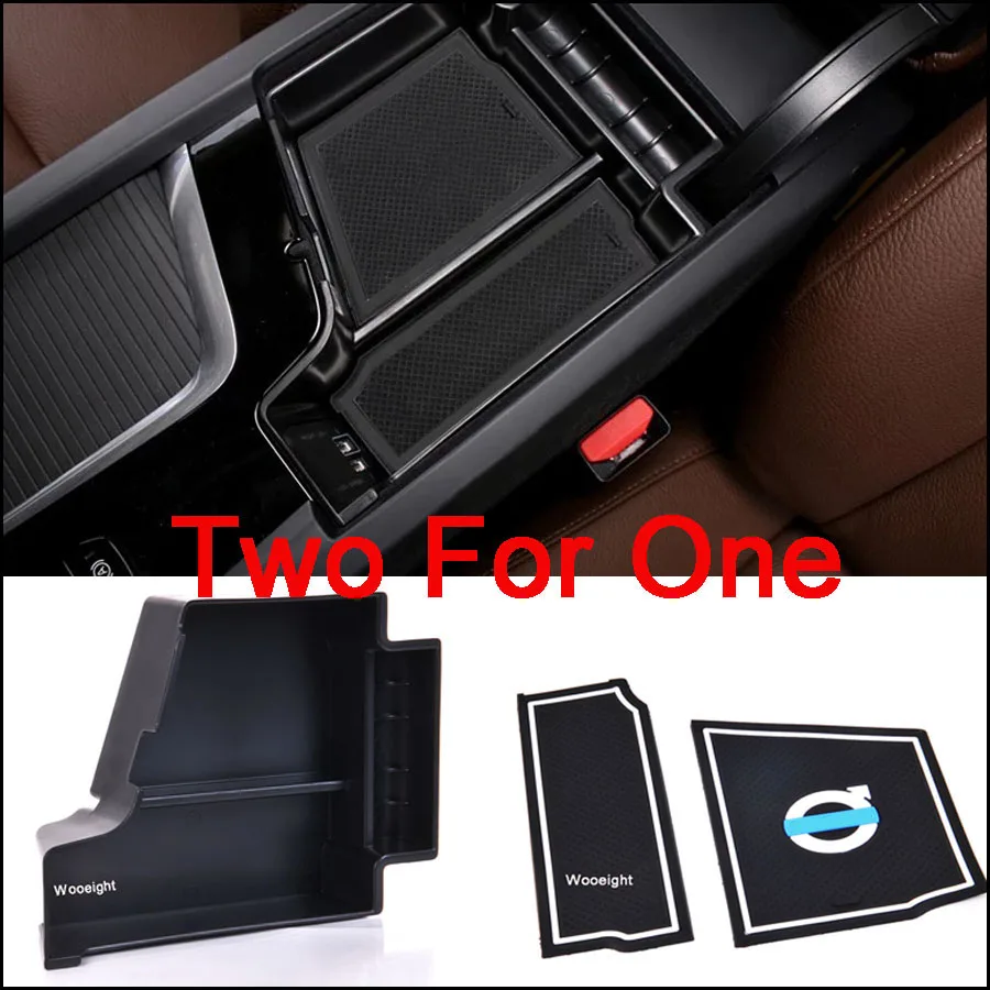 

Black Center Storage Box For Volvo XC90 V90 S90 Car-styling Car Center Container Holder Tray Console Armrest Decoration With Pad
