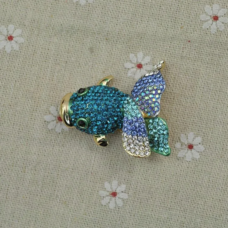 Модные Винтаж милый синий кристалл рыбы женские броши на булавках Mem животного блестящие брошь «Золотая рыбка» для Для женщин Подарки