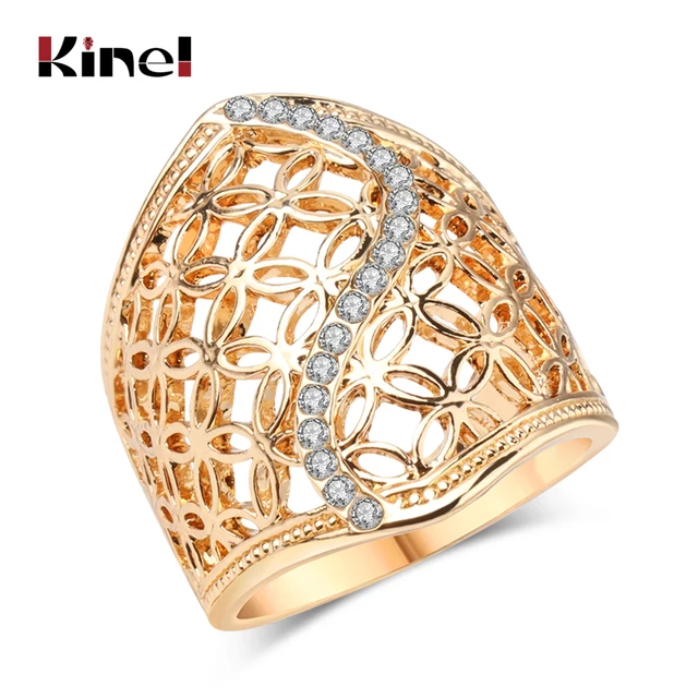 Free Shipping Fashion Hollow Big Ring For Women Gold Color Fine Jewelry Vintage Free Shipping Fashion Hollow Big Ring For Women Gold Color Fine Jewelry Vintage