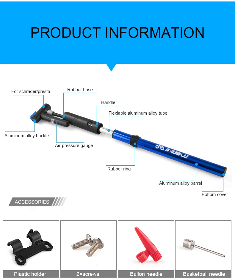 INBIKE велосипедный насос для велосипедной шины портативный воздушный насос для горной дороги велосипед MTB Велоспорт воздушный пресс рама Аксессуары для велосипеда