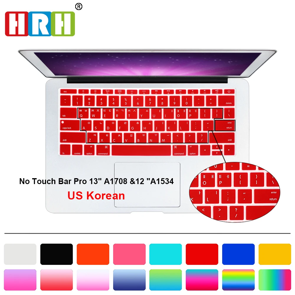 

HRH US Korean Silicone Keyboard Cover Skin for MacBook New Pro 13 Inch A1708 (2016 Version No Touch Bar) for Macbook 12" A1534