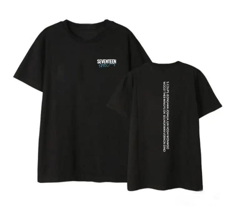

Kpop seventeen 4 years anniversary all member names printing o neck t shirt short sleeve unisex loose t-shirt for summer