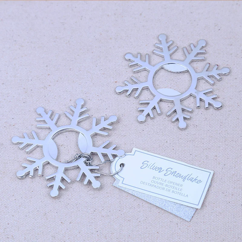 

Free Shipping 50pcs/lot Party Favors SILVER SNOWFLAKE BOTTLE OPENER Wedding gifts