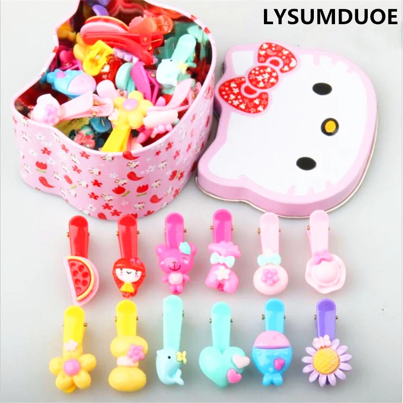 Kopen 20 stks set Elastische Haarbanden Meisjes Kitty Doos Clip Haarspeld Bloemen Paardenstaart Houder Rubber Hoofdband Cartoon Meisje Haaraccessoires