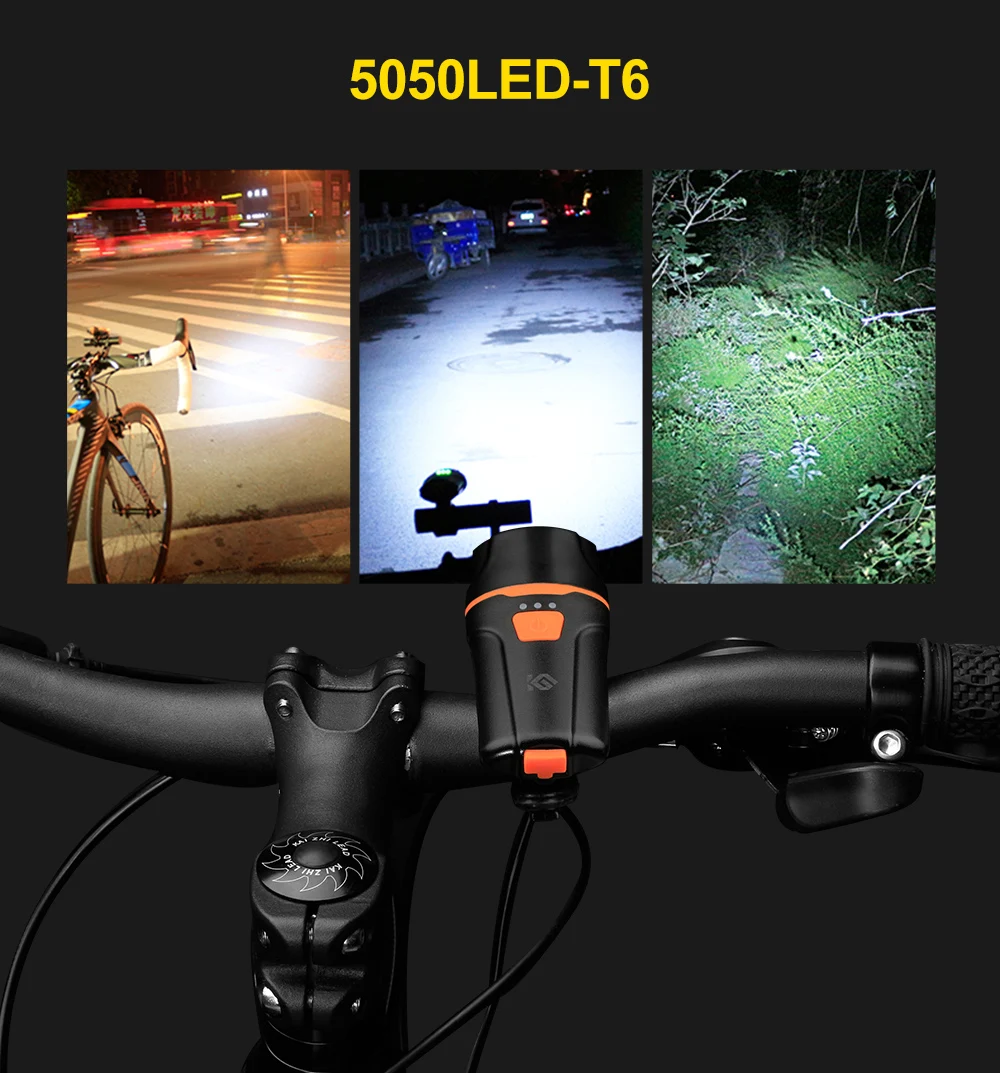 Top CoolChange Waterproof Bike Light USB Rechargeable Cycling Light T6 LED Warning Flashlight Battery 1200mAh 6 Modes Bicycle Light 12