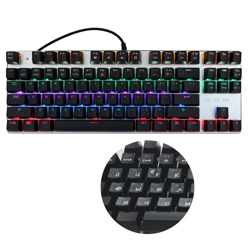

Metoo Edition Mechanical Keyboard 87 keys Blue Switch Gaming backlit Keyboards for Tablet Desktop with Russian sticker