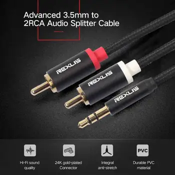 

3.5mm Jack to 2 RCA AUX Audio Cable 0.5m 1m 3m 5m 10m Cables for Mobile Phone Connected Subwoofer Laptop MP3/mp4 Speakers DVD