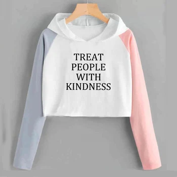 

Harry Style Crop Top Sweatshirt Treat People with Kidness Cropped Hoodie Long Sleve Pullover Short Sweatshirt with Hoody Drop