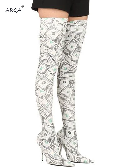 ARQA-Latest-Fashion-Shoes-Autumn-Winter-Flora-Printed-Lycra-Stretch-Pull-on-Over-the-Knee-High