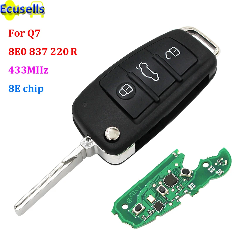 For Audi Q7 smart Remote key fob 3 buttons 433mhz 8E0 837 220R With