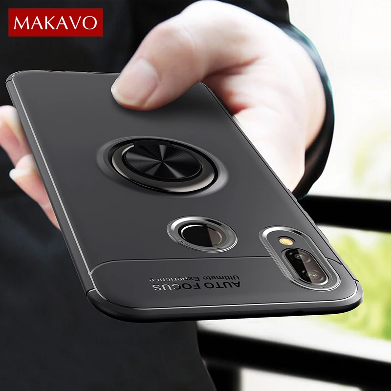 

MAKAVO For Huawei Nova 3 Case Finger Ring Holder Soft Matte Silicone Back Cover For Huawei Nova3 Phone Case Skin Shell