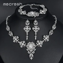 Mecresh, элегантные свадебные ювелирные наборы, прозрачный Цветочный Кристалл, ожерелье, серьги, браслеты, наборы, свадебные ювелирные изделия для женщин, TL432+ SL031