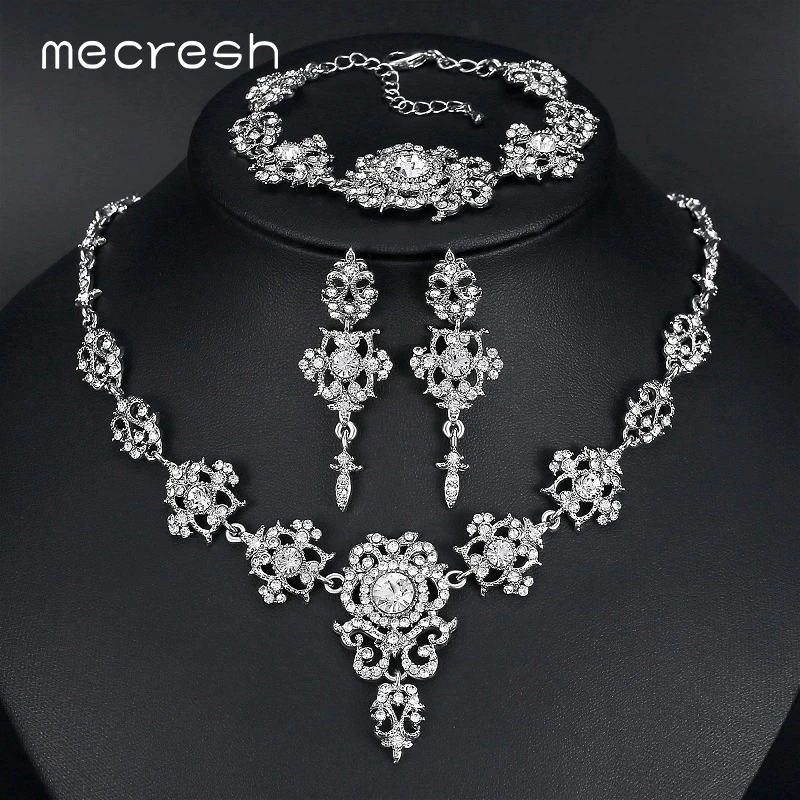 

Mecresh Elegant Bridal Jewelry Sets Clear Floral Crystal Necklace Earrings Bracelets Sets Wedding Jewelry for Women TL432+SL031