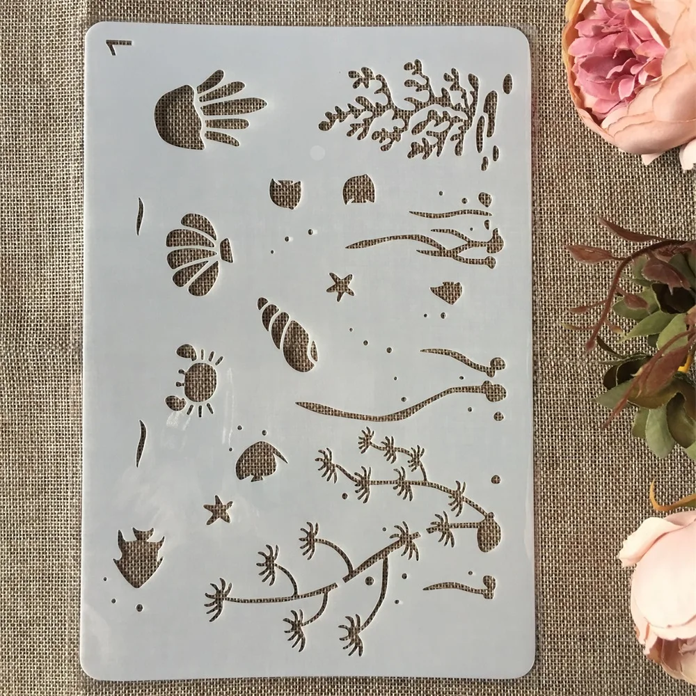

New 26cm Sea Shell Fish Ocean DIY Craft Layering Stencils Painting Scrapbooking Stamping Embossing Album Paper Card Template