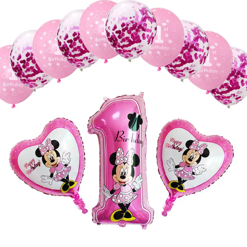 13 шт./партия, прозрачные воздушные шары конфетти для первого дня рождения, розовый и голубой номер, 1 воздушный шар из фольги для мальчиков и девочек, 1 год, украшения для дня рождения