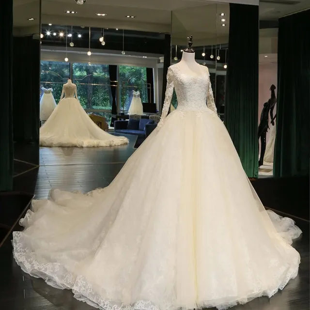 Real Samples Ball Gown Wedding Dresses 2017 Bridal Dress Sheer Long Real Samples Ball Gown Wedding Dresses 2017 Bridal Dress Sheer Long Sleeves Vestidos De Noiva Cathedral