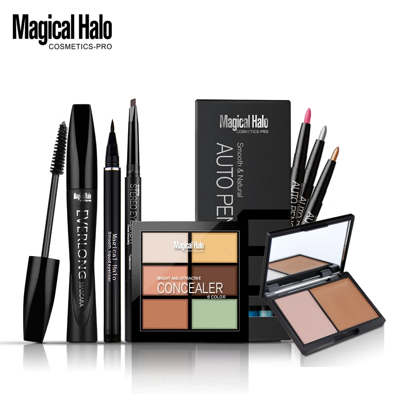 Magicalhalomake-up set eyeliner pen + eyebrow pencil + mascara + eye shadow pen + repair capacity cream + repair capacity powder