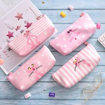 

1X Sweet Pink Panther PU Pen Pencil Bag Storage Organizer Student Stationery School Office Supply Kid Gift Pouch
