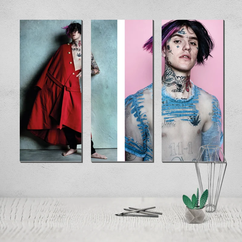 

Lil Peep Triptych 3 Panel Wall Art Photo Canvas Poster Tableau Decoration Murale Salon Posters Paintings on The Wall Deco Home