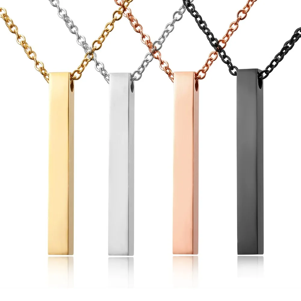 

Any Personalized Stainless Steel Pendant Necklaces Four Sides Stick Engraving Name Love Customized Logo Jewelry Gifts Necklace