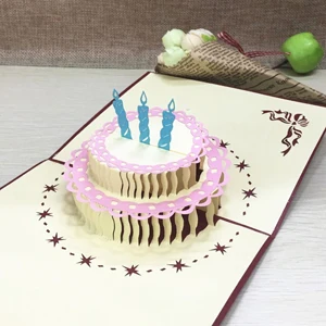 1 шт. торт ко дню рождения 3D ручной работы всплывающие лазерная резка Почтовые открытки поздравительные подарочные карты Крафт-Киригами пустой с конвертом подарки на день рождения - Цвет: Шоколад