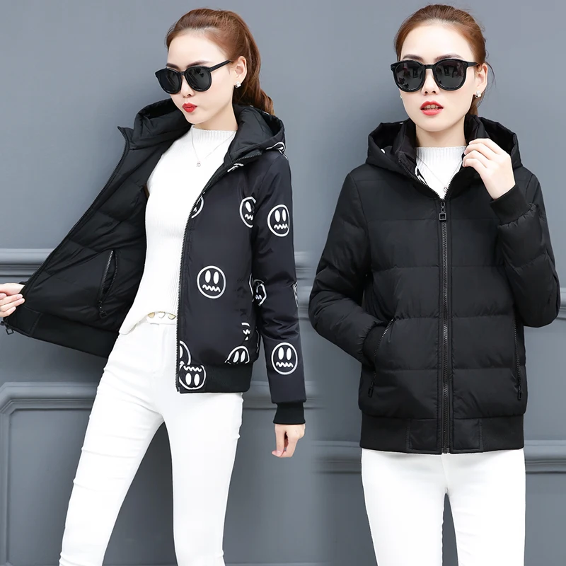 

Down Jacket Women 2019 New Autumn Winter Coat Jackets For Women Female Zipper Parkas Ladies Two Sides Hooded Warm Coats WJ111