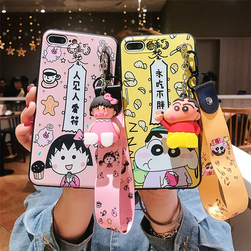 

For iPhone XS Max Cute 3D Crayon Shin Chan case for iPhone X XS XR 6 7 8plus cartoon phone back cover + doll stander +Strap