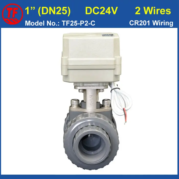 

DC24V CR201 Wiring BSP/NPT 1'' PVC DN25 Electric Actuated Ball Valve TF25-P2-C10NM On/Off 15 Sec Metal Gear For Water Control