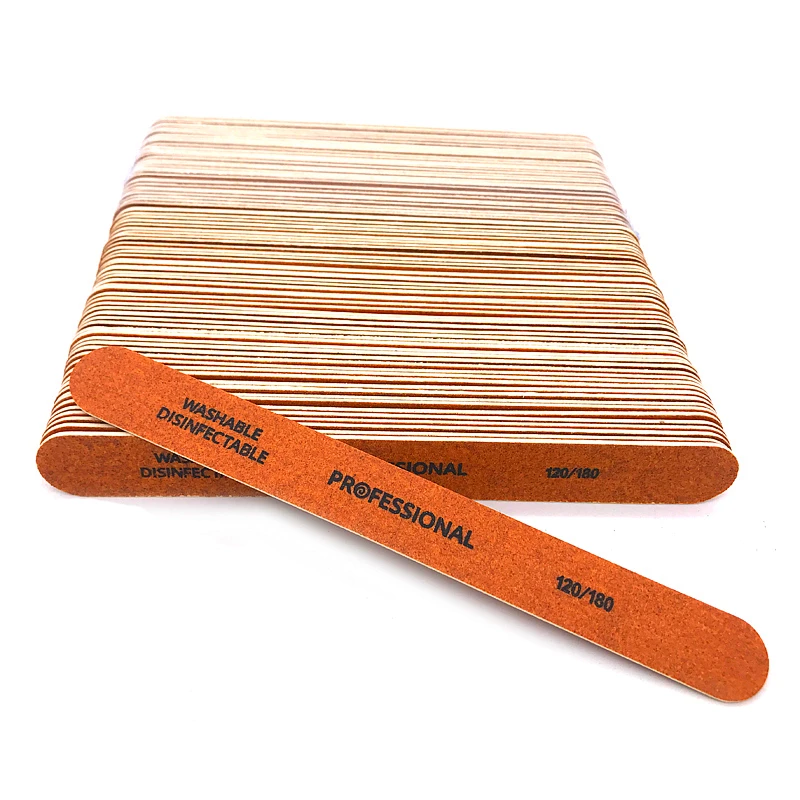 

50pcs/lot Professional Nail File 120/180 Brown Sandpaper Double sided Sanding Wooden Nail Buffer Tools Strong Thick Nail Files
