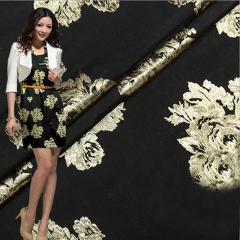

HLQON top grade yarn dyed brocade jacquard golden rose polyester fabric for dress women cloths tissue patchwork suit trousers