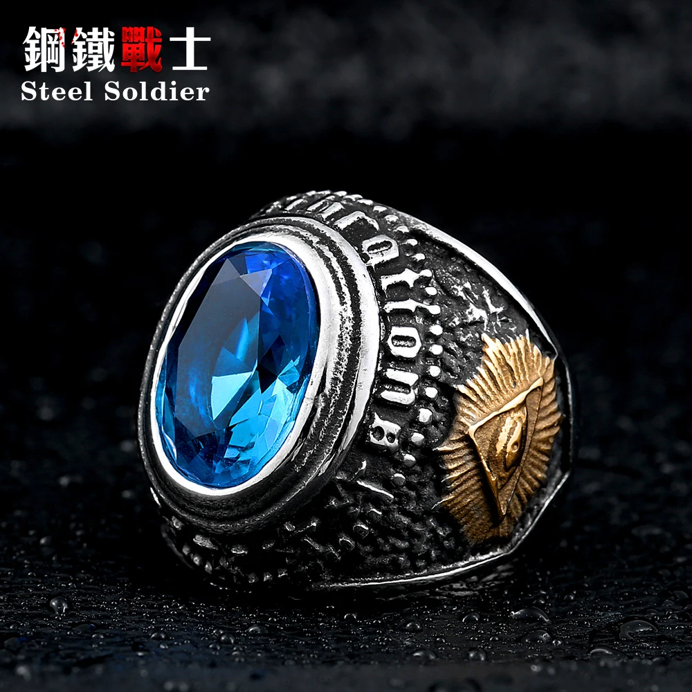 Steel soldier men black stone ring stainless steel high quality factory price men ring titanium steel jewelry