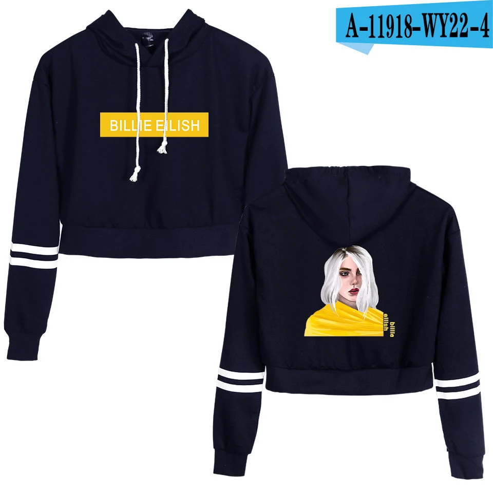 navy blue Новое поступление, укороченный топ Billie Eilish, худи для женщин, горячая Весенняя хлопковая уличная одежда, Harajuku Billie Eilish, оранжевые толстовки для девочек - Цвет: navy blue