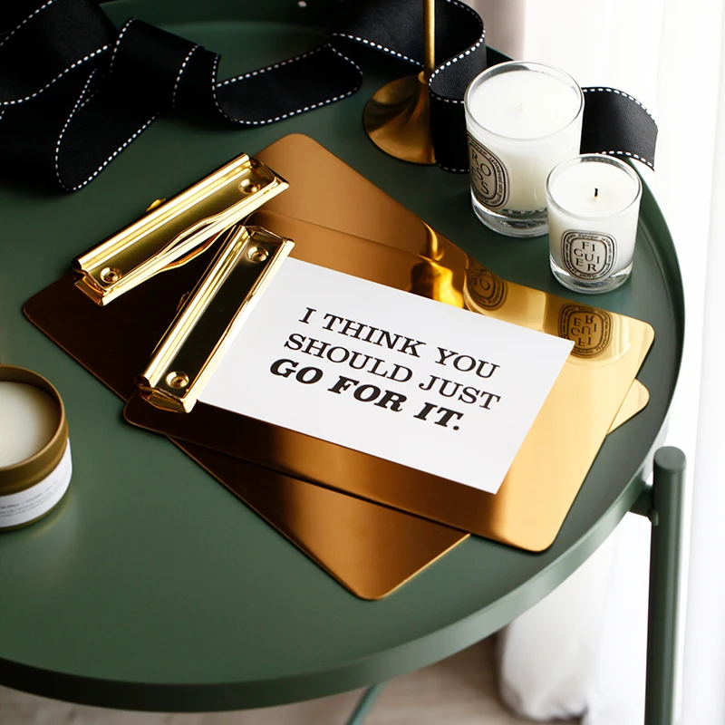 

Golden Clipboard Tablet Metal Paper Storage Clips File Bill Docs Organizer Nordic Home Office Stainless Steel Table Decoration
