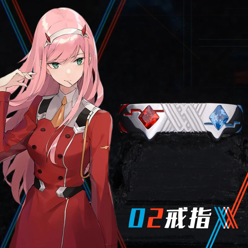 

DARLING in the FRANXX 02 Anime 925 Sterling Silver Red & Blue 54mm USA Size #7 Cosplay Prop Daily Cos Gift N1